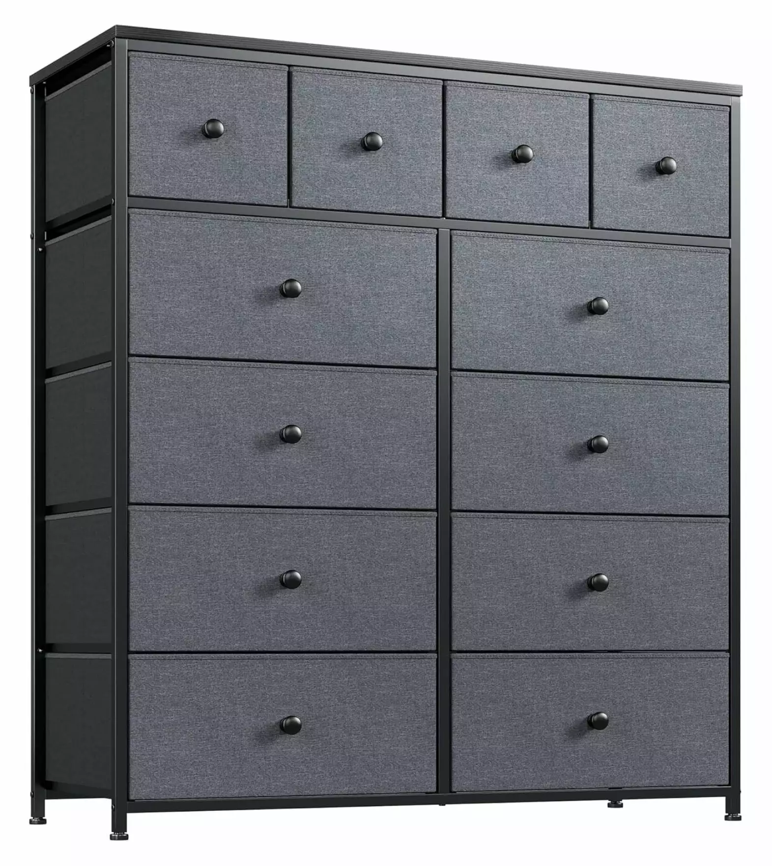 ZHAOTONG 12 Drawer Dresser Bedroom Wooden Top and Metal Frame Dark Grey