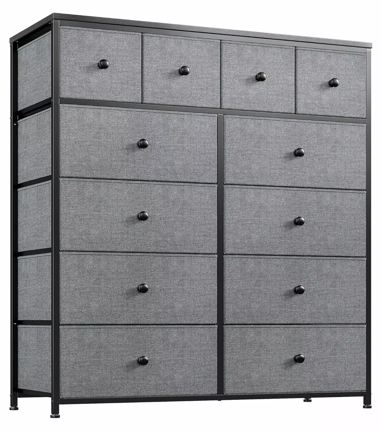 ZHAOTONG 12 Drawer Large Tall Dresser Bedroom Wooden Top and Metal Frame Gray
