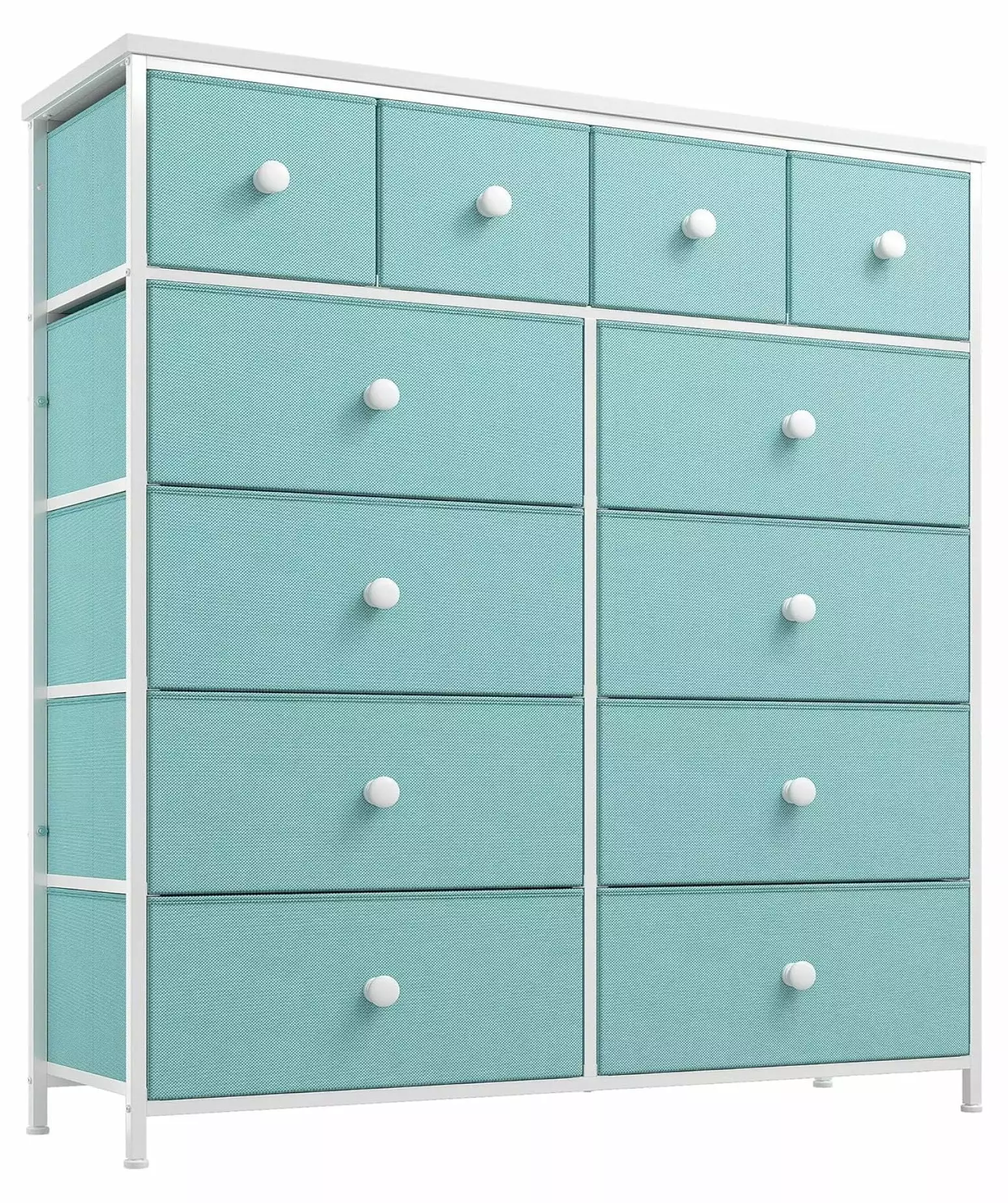 ZHAOTONG 12 Drawer Tall Dresser Bedroom Wooden Top and Metal Frame Aqua