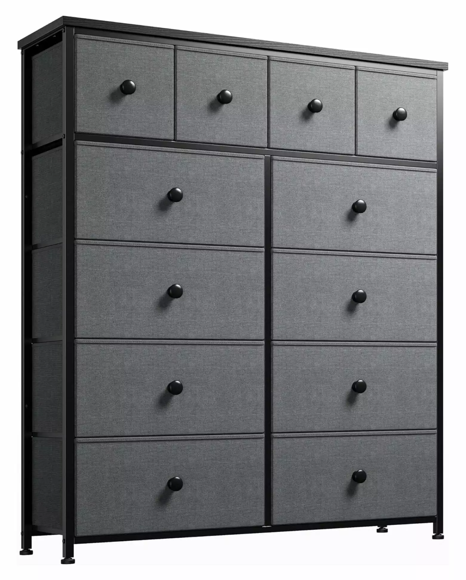 ZHAOTONG Grey Dresser Bedroom 12 Drawers, Wooden Top and Metal Frame, Tall Fabric Storage Chest Closet
