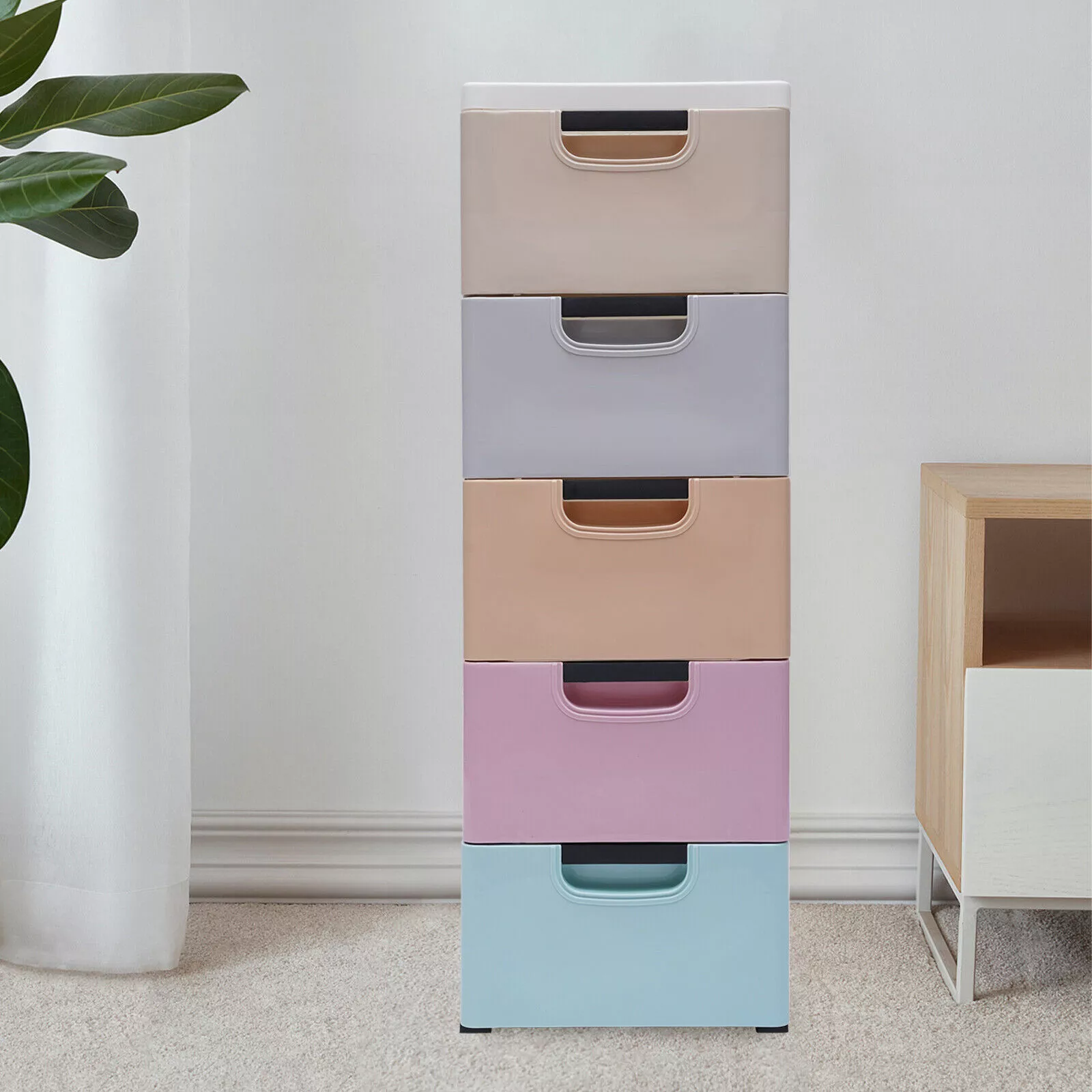 ZhdnBhnos 5-Drawer Storage Cabinet Plastic Dresser Chest Clothes Toys Snacks Tower Closet Wardrobe Arranger Wheels