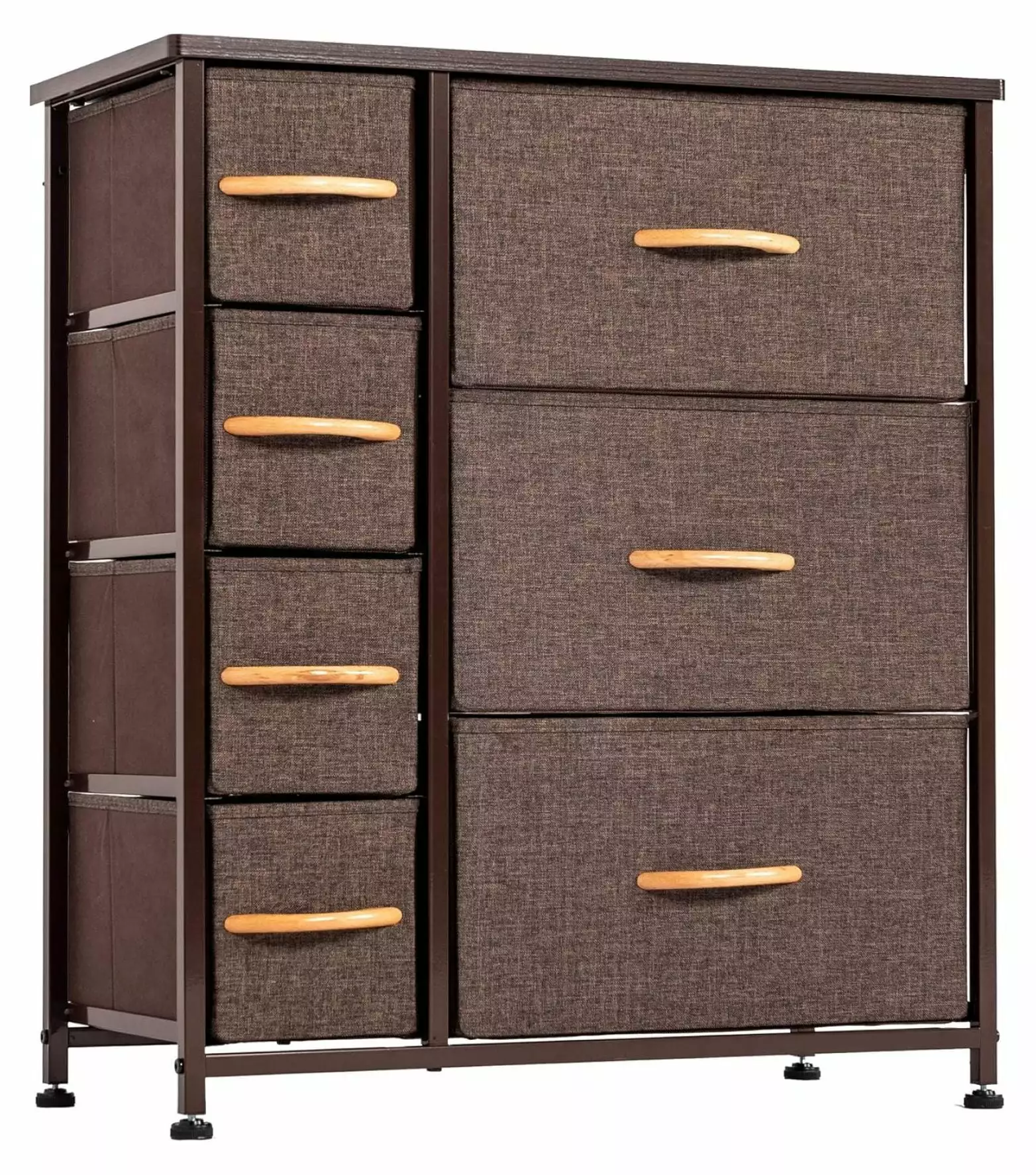 ZHOUJIA 7-Drawer Fabric Storage Tower Wood Top and Sturdy Steel Frame Tall Dresser Bedroom Brown
