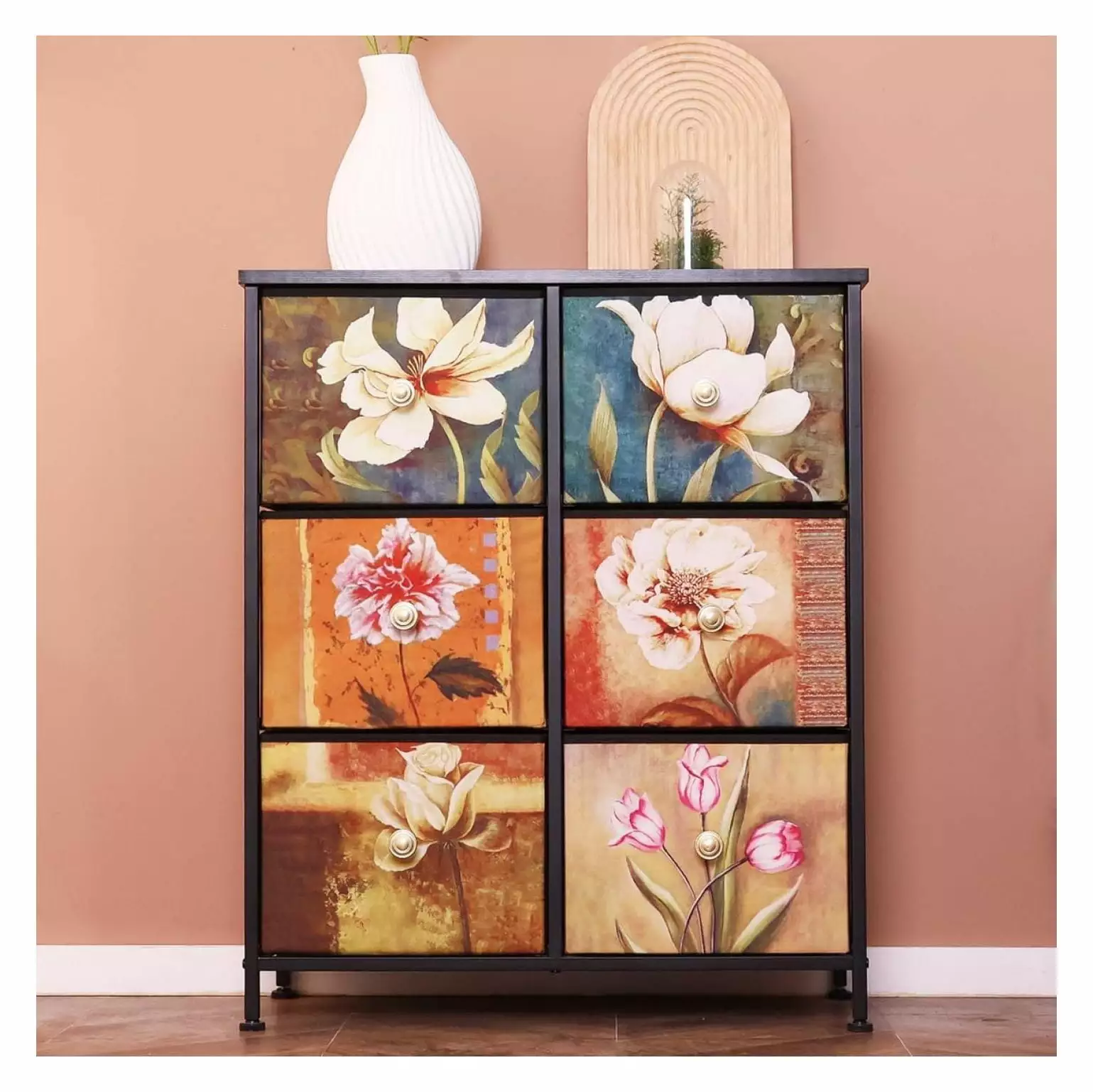 Dresser Bedroom 6 Drawers, Wood Top and Fabric Drawers, Storage Chest Closet, Living Room, Hallway, Nursery, and Entryway ...