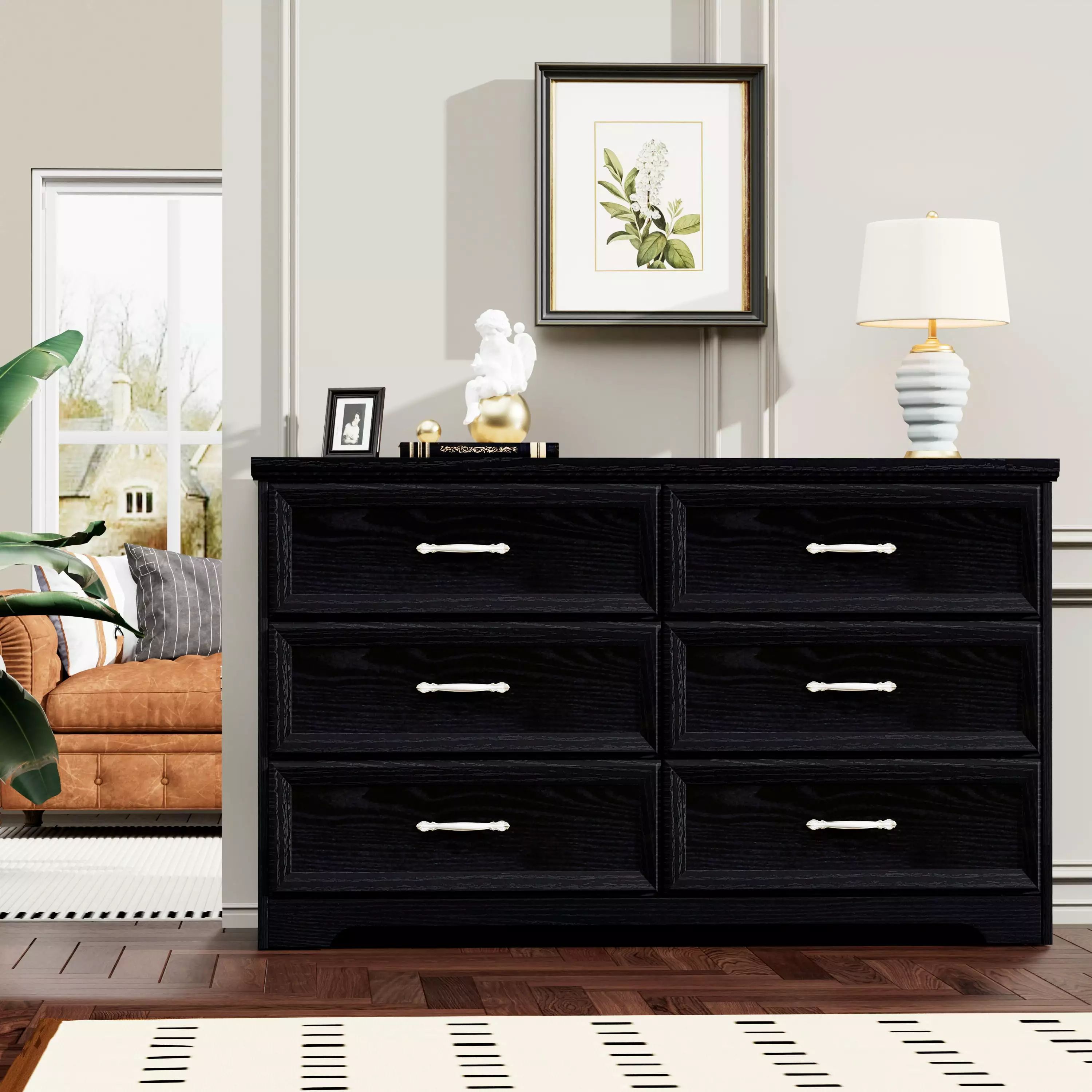 Modern 3 Drawer Bedroom Chest Drawers 6 Drawers Dresser Black - Metal Pulls Living Room, Bedroom, Hallway ZJR-Home