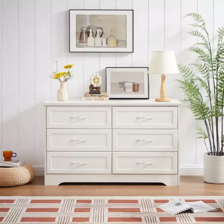 Modern 3 Drawer Bedroom Chest Drawers 6 Drawers Dresser White - Metal Pulls Living Room, Bedroom, Hallway ZJR-Home