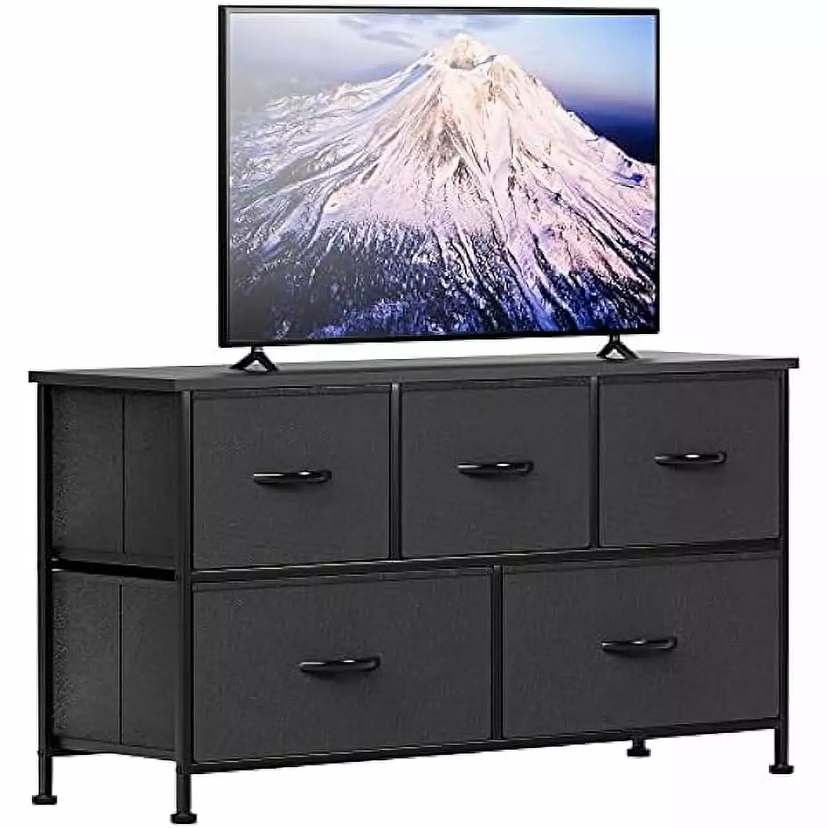 ZQRPCA 5-Drawer Fabric Dresser TV Stand Storage Bins Bedroom - Black