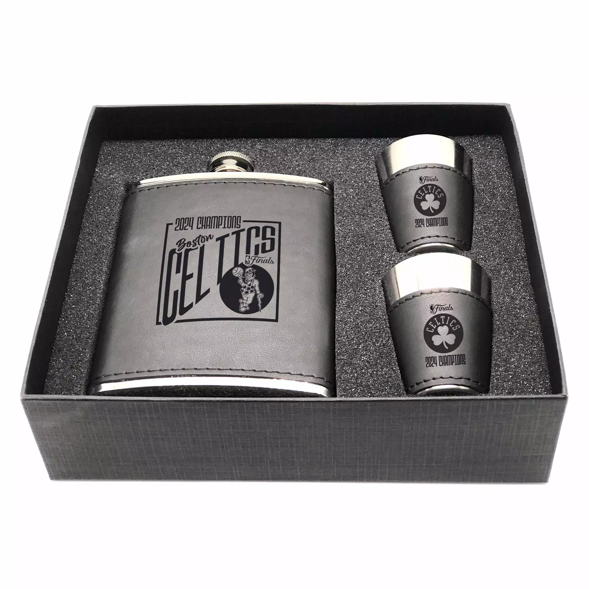 Boston Celtics 2024 NBA Finals Champions Flask and Shot Glass Set