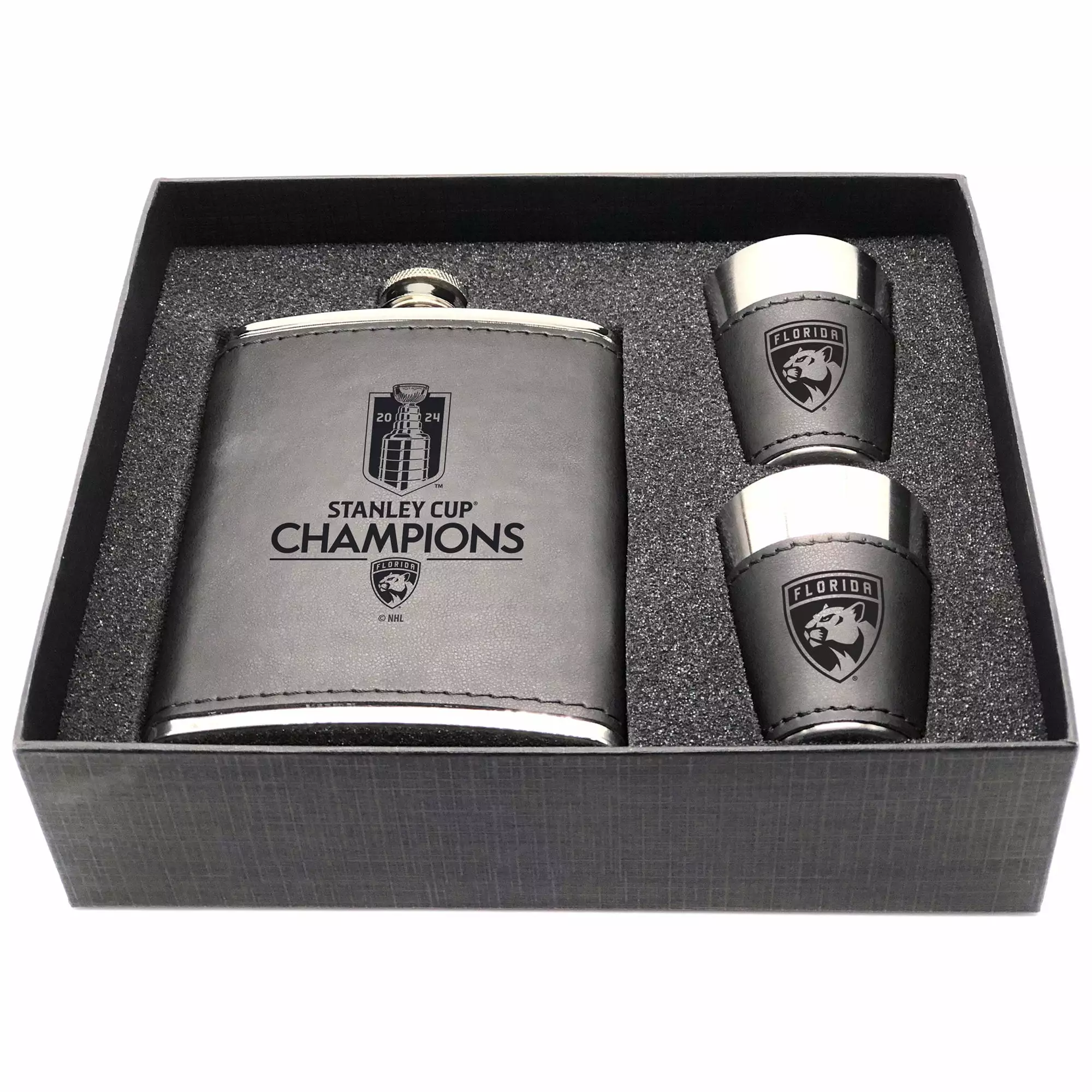 Florida Panthers 2024 Stanley Cup Champions Flask & Shot Glass Set