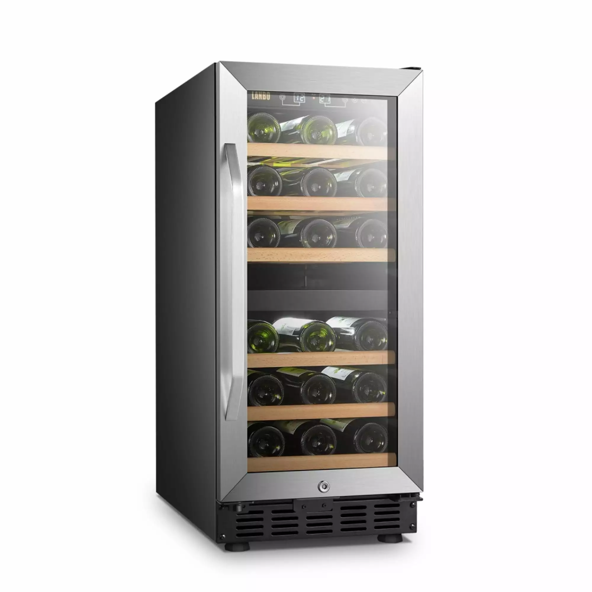 Ergode Lanbo LW28D 15 Inch Dual Zone Compressor Wine Cooler 28 Bottle Capacity Built or Freestanding