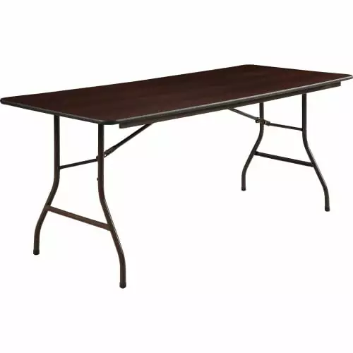 Lorell Economy Folding Table - 72x30 Melamine Rectangle Top - Mahogany