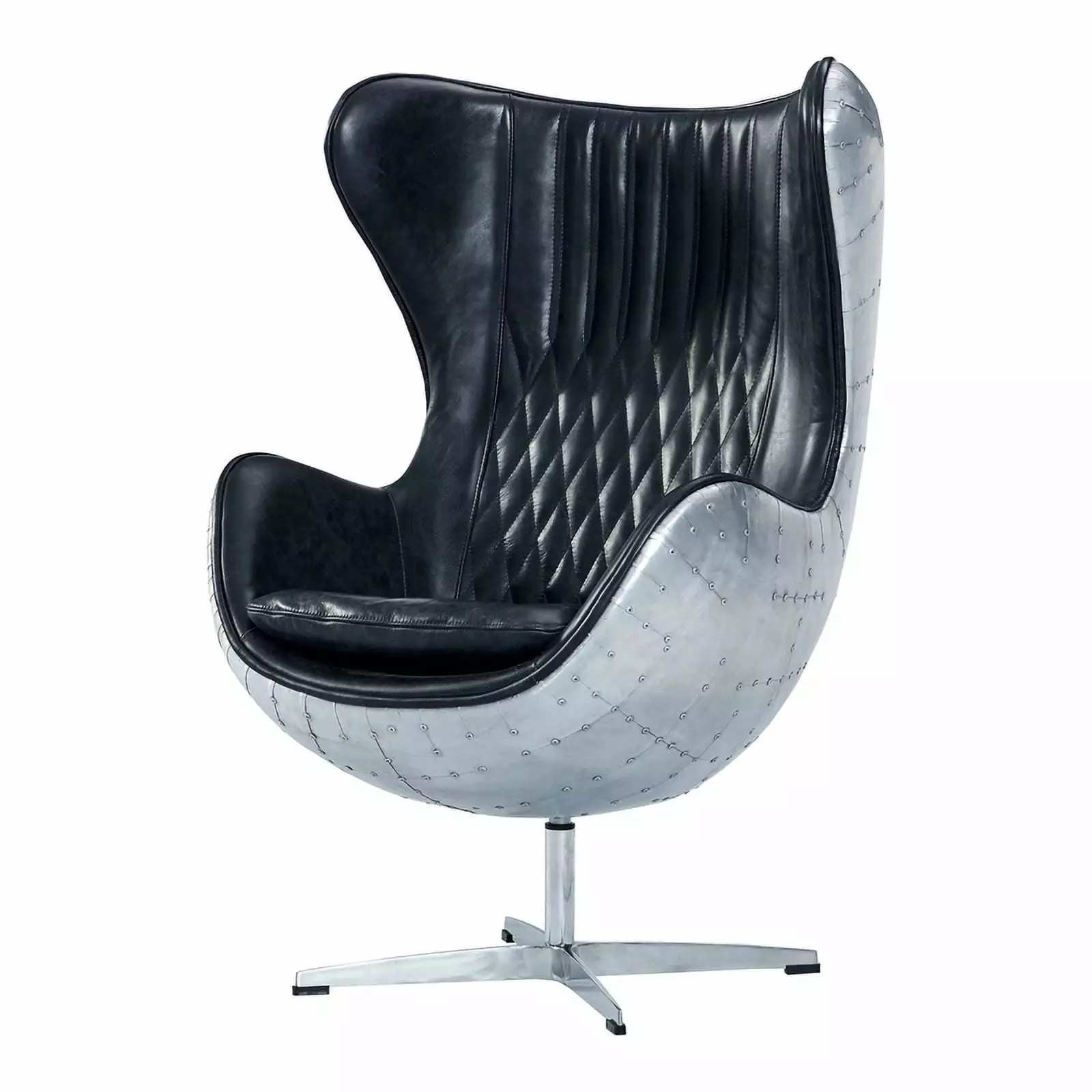 Crafters and Weavers Cruz Leather & Metal Spitfire Shell Egg Chair Slate