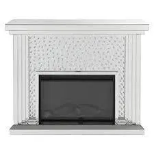 Acme Furniture Nysa Fireplace Mirrored Faux Crystals 90204 Elegant Home Decor