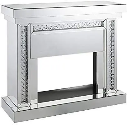 Acme Furniture Nysa Fireplace Mirrored Faux Crystals 90272 Stylish Home Heating Solution