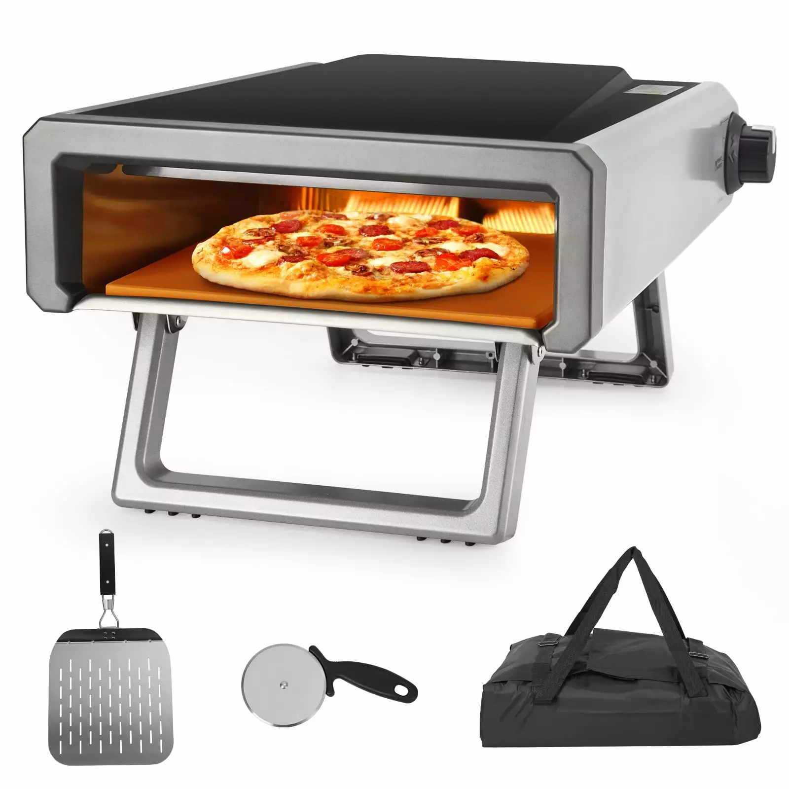 KATIDAP Pizza Oven Outdoor Oven Up to 950F Heat BBQ Smoker Electric Gray