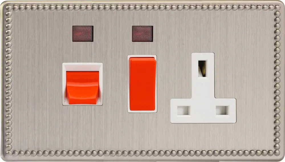 Varilight 45 Amp Cooker Panel 13 Amp Switched Socket and Neon (Horizontal Double Size), Dimension Screwless Jubilee Soft-t...