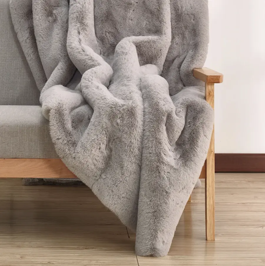 Chinchilla Throw, Platinum Faux Fur Trim