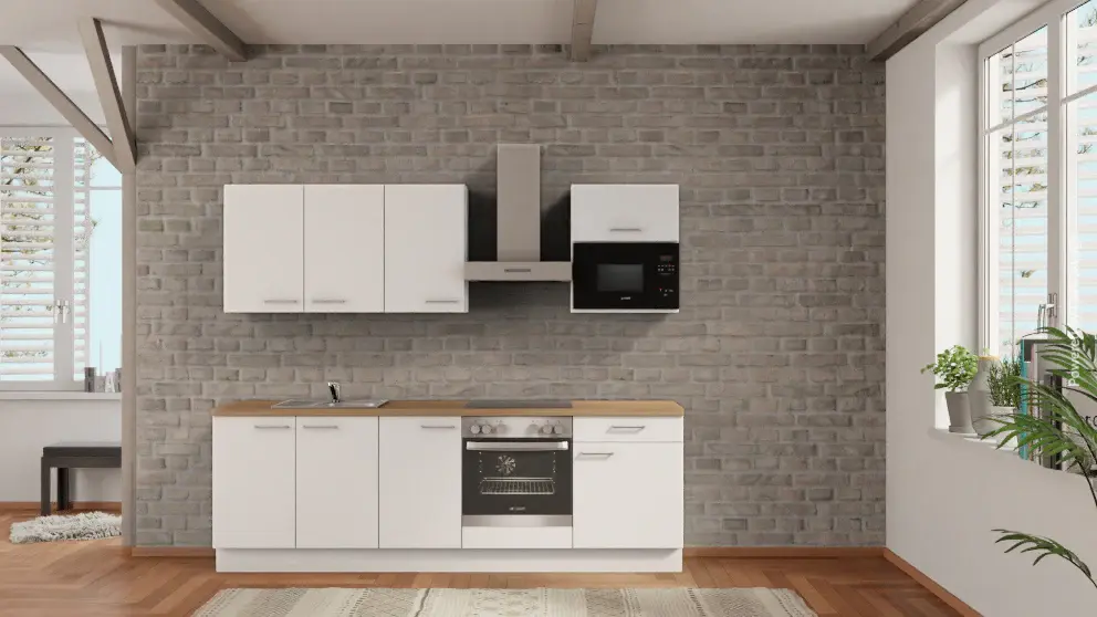 nobilia apartment kitchen Korschenbroich 255 cm alpine snow matte oak Provence electrical appliances Smoothies & Shakes
