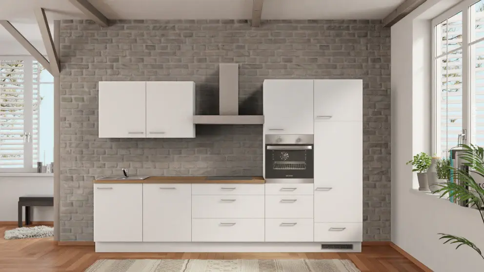 nobilia Mini kitchen Wolfsburg 330 cm White dull Oak Provence electrical appliances Seniors