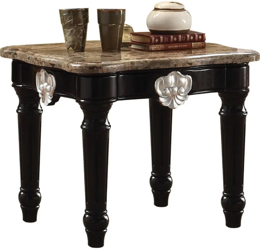 Acme Furniture Ernestine Marble Black End Table 82152 Elegant Living Room Table