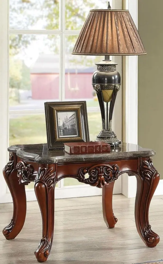 Acme Furniture Eustoma Marble Walnut End Table 83067 Chic Living Room Side Table