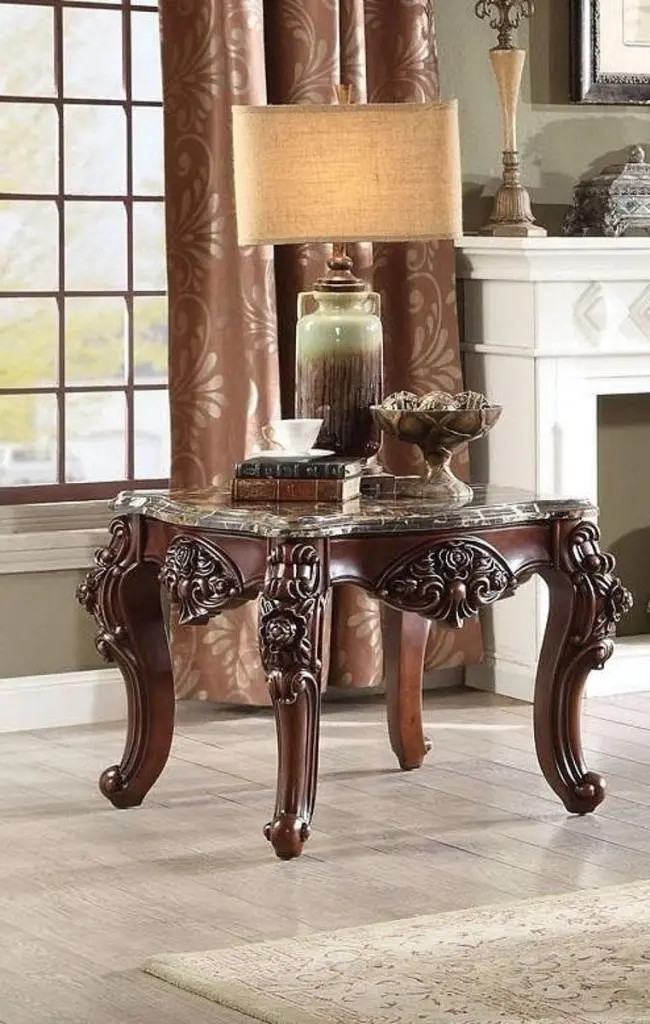 Acme Furniture Forsythia Marble Walnut End Table 83072 Elegant Living Room Table