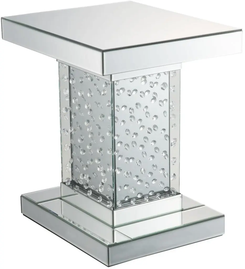Acme Furniture Nysa End Table Mirrored Faux Crystals 80284 Glamorous Living Room Decor
