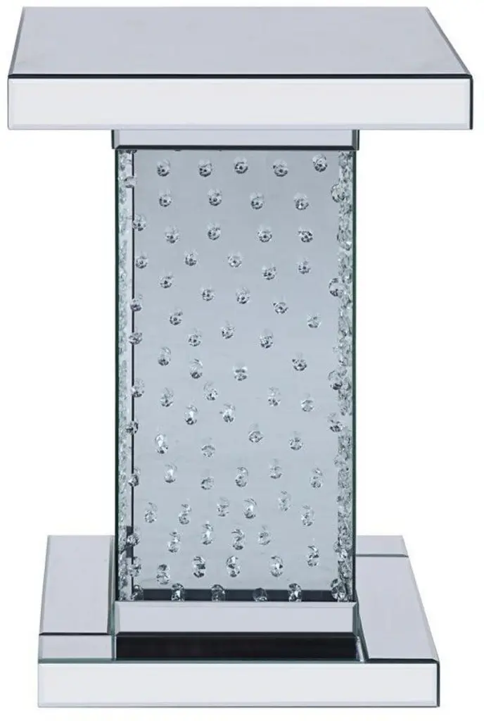 Acme Furniture Nysa End Table Mirrored Faux Crystals 81412 Elegant Accent Table