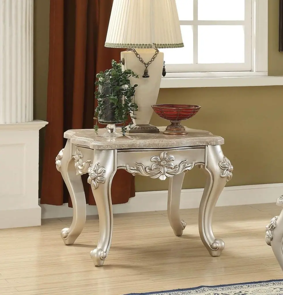 Acme Furniture Ranita End Table Marble Top Champagne 81042 Luxury Side Table