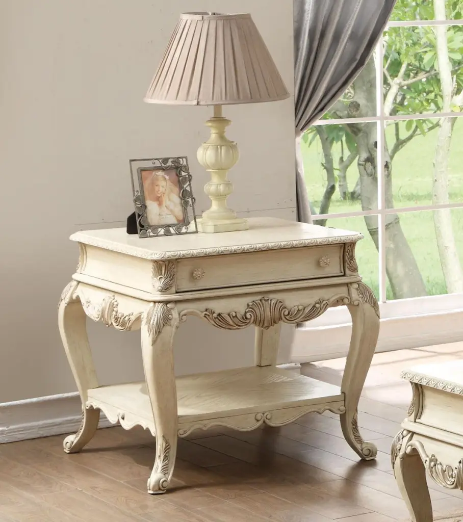 Acme Ragenardus Antique White End Table 86022 - Vintage Side Table