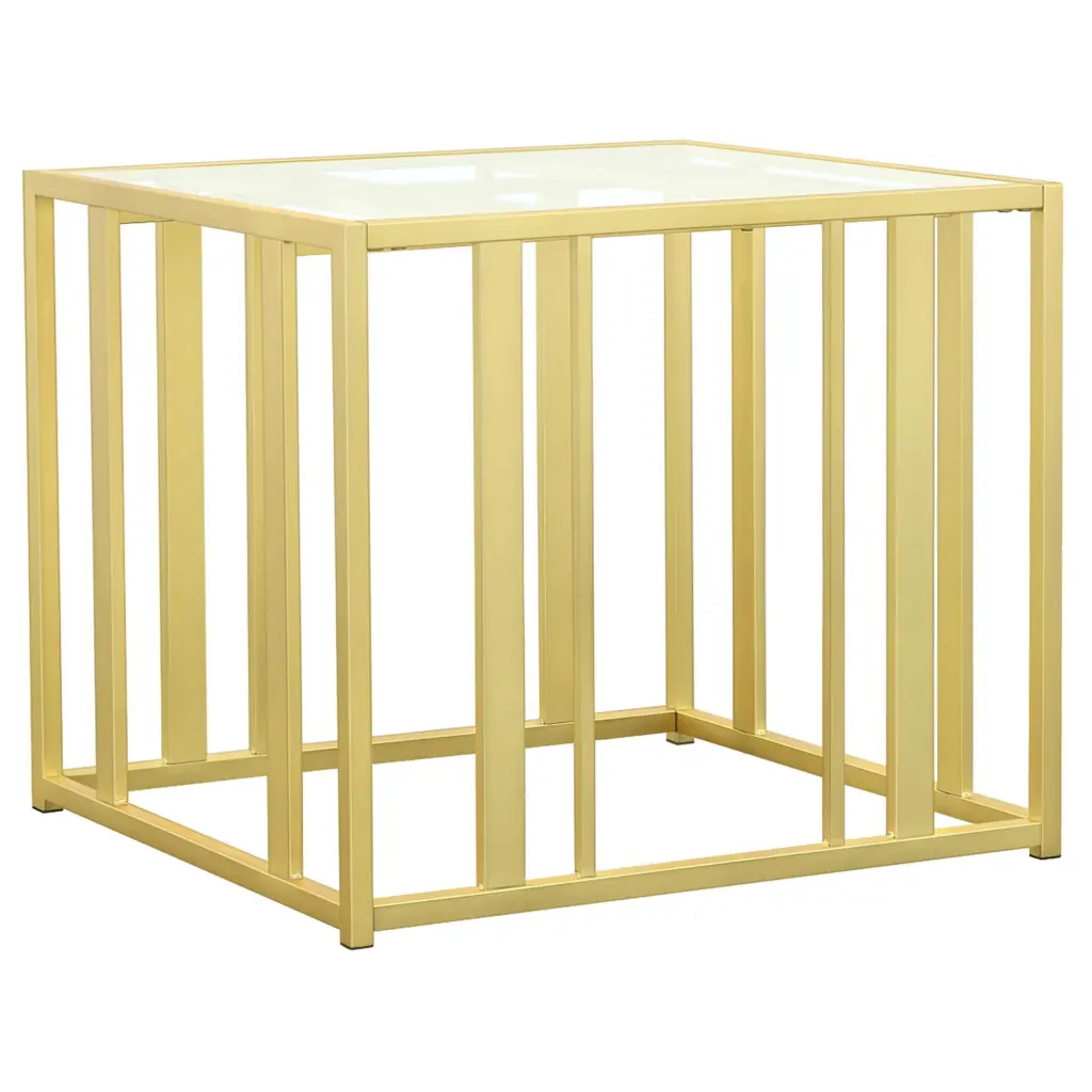 Adri Modern Metal Frame End Table Glass Top Matte Brass Finish