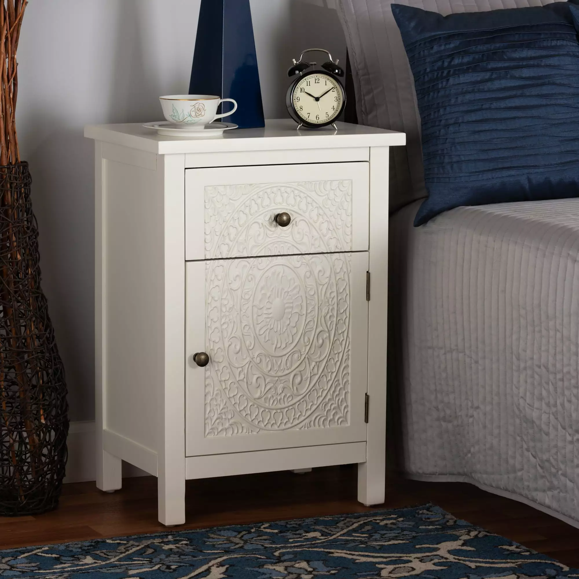 Baxton Studio Lambert White Finished Wood 1-Drawer End Table Traditional Nightstand