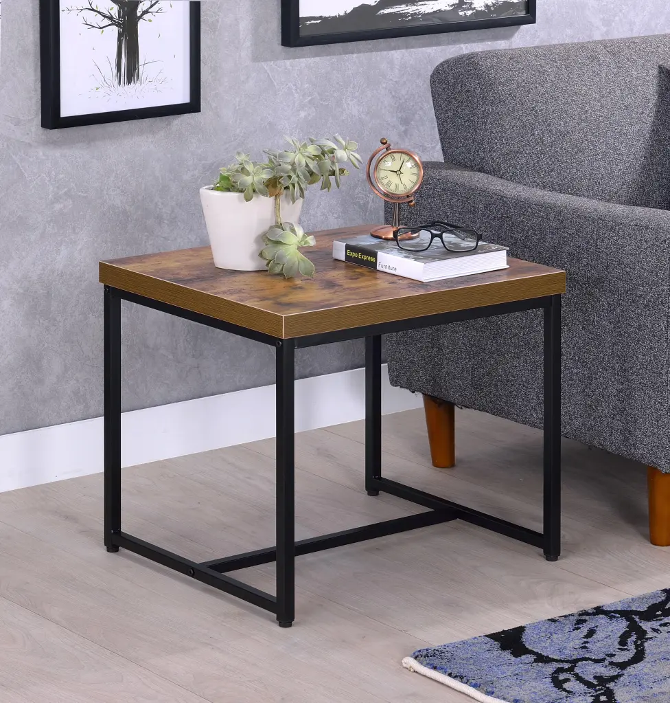 Bob Weathered Oak and Black End Table - Rustic Side Table