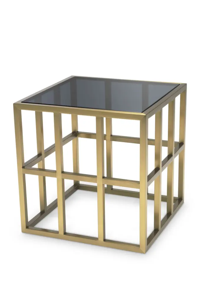 Brushed Brass Geometric Side Table Eichholtz Lazare Modern End Table