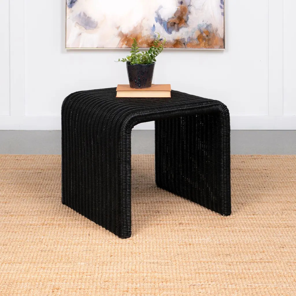 Cahya Woven Rattan Square End Table Black - Boho Chic Side Table