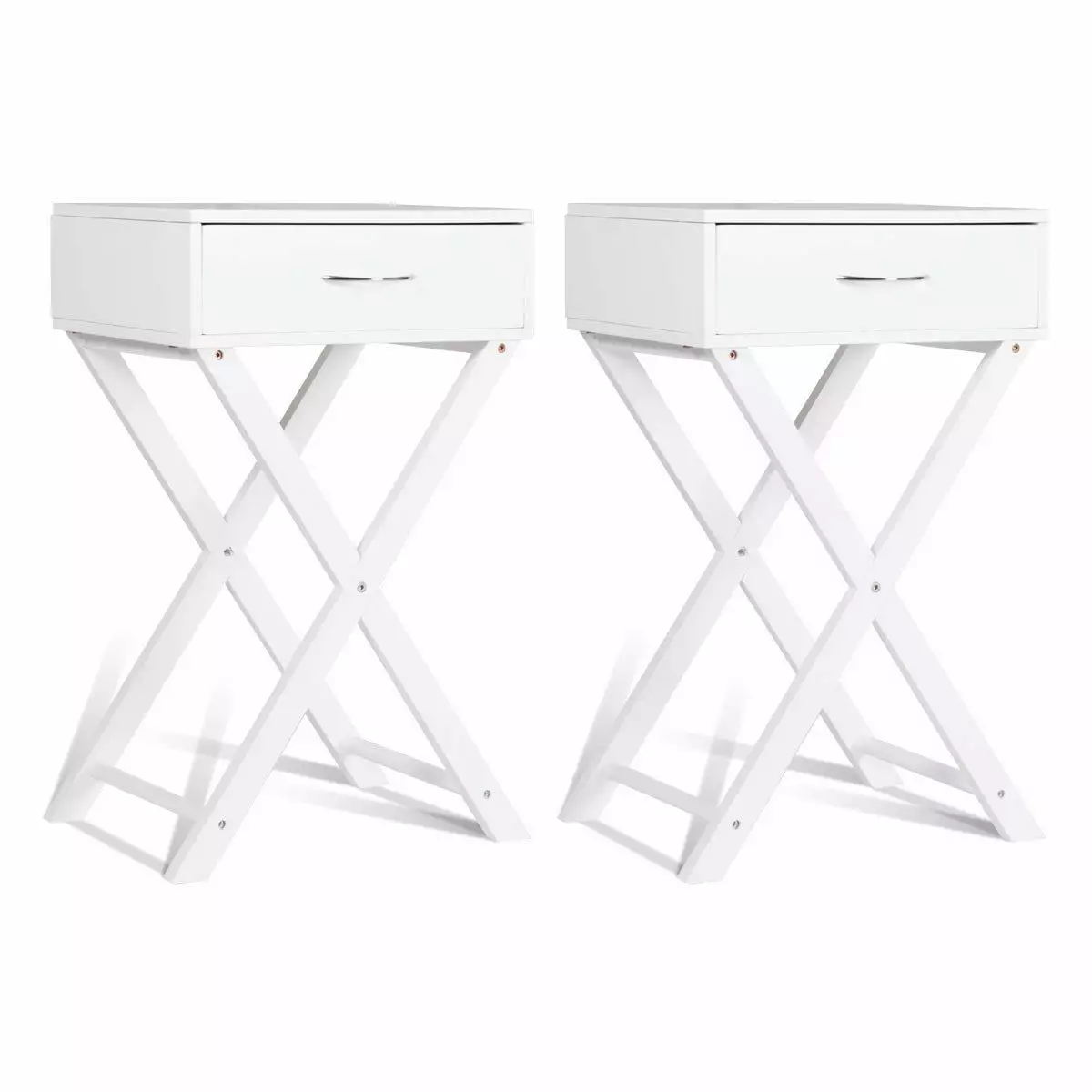 Costway 2 PCS Nightstand X-Shape Drawer Accent Side End Table Modern Home Furniture White