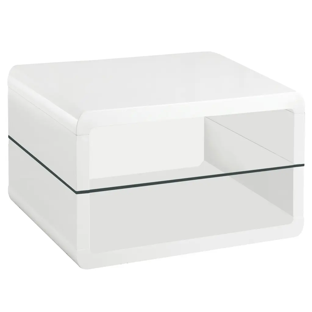 Elana Square 2-Shelf End Table Glossy White Modern Side Table