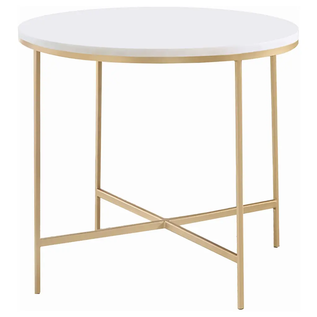 Ellison Round X-Cross End Table White and Gold Modern Side Table