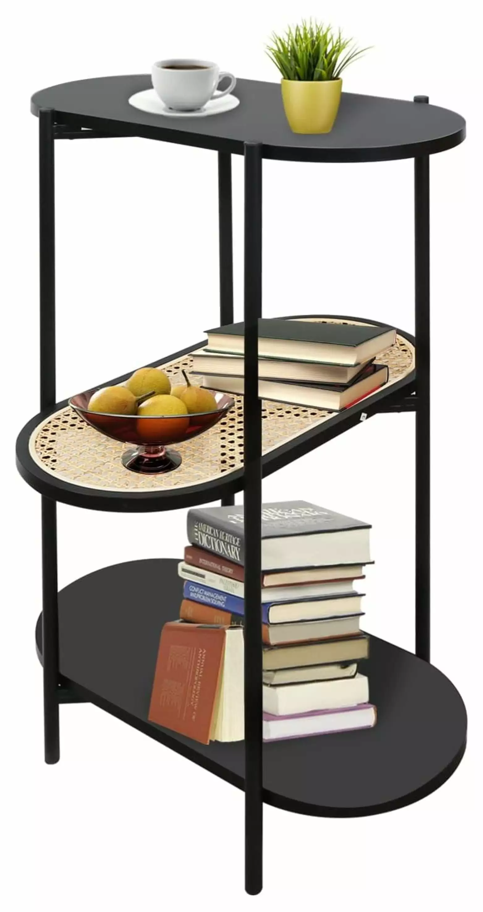 Third Floor Black End Table Natural Tray Top Side Table Nightstand Living Room Dining Room Bedroom Handmade Modern Exlonjet