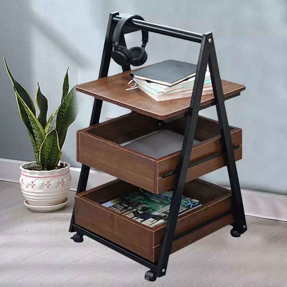 Fichiouy 3-Tier Wood Side Table Sofa End Table Bedside Nightstand Storage Drawer