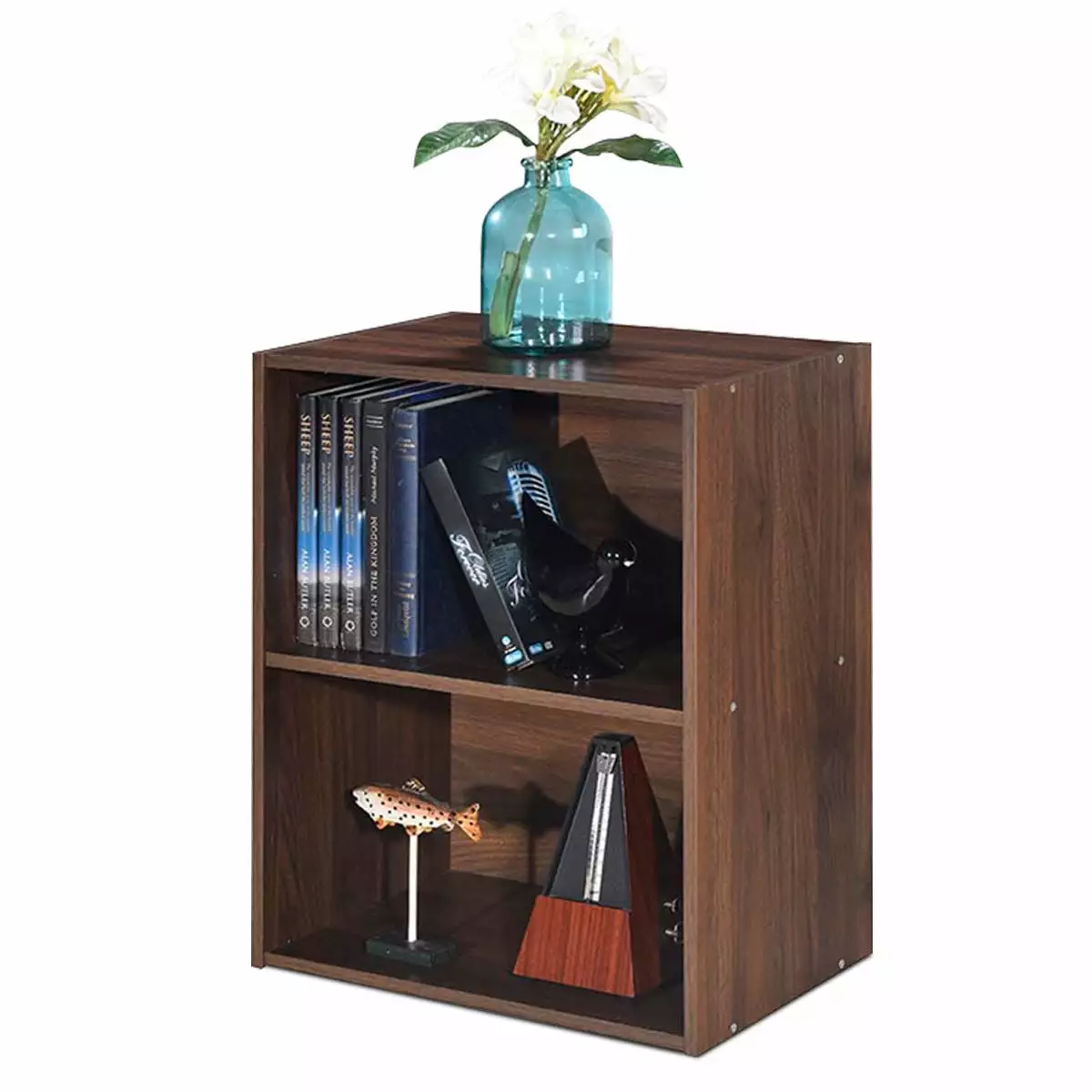 Gymax 2 Tier Open Shelf Night Stand End Table Sofa Side Storage Walnut