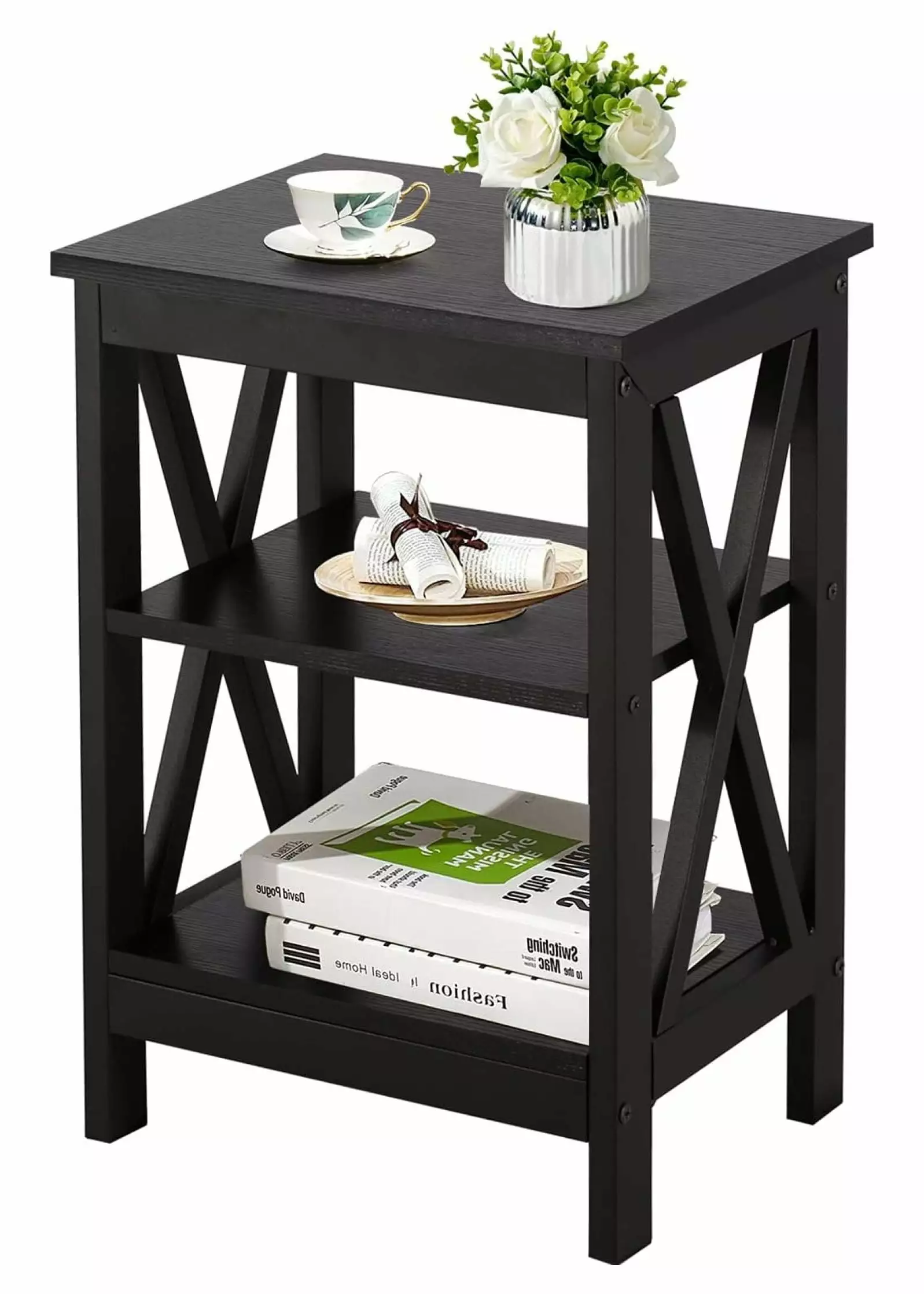 Huang qing shan End Side Table Storage Shelf Nightstand Living Room Bedroom Black
