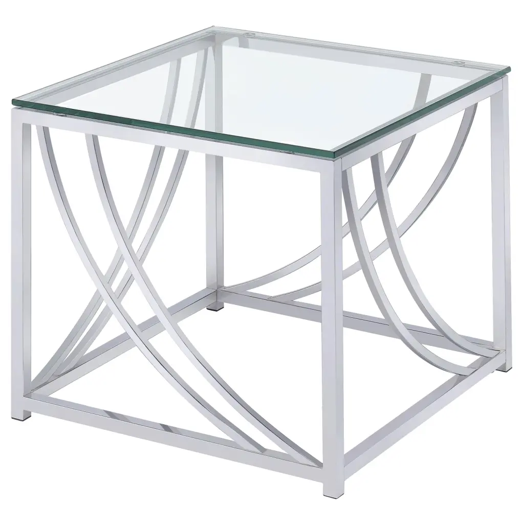 Lille Glass Top Square End Table Chrome Contemporary Side Table