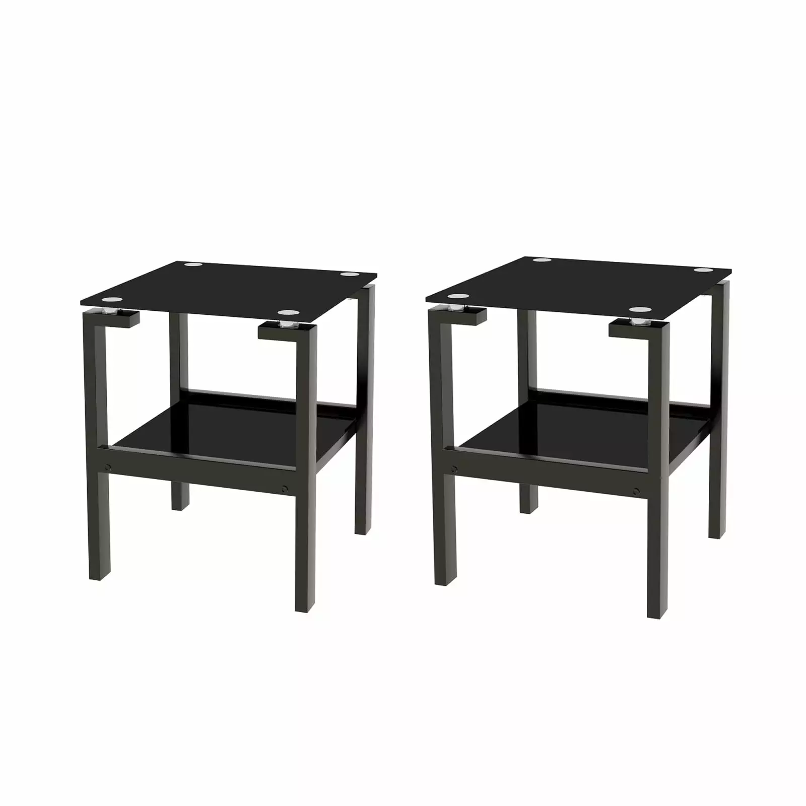 2-Piece Black Tempered Glass End Table Set 2-Layer Storage Shelf - Modern Sofa Table Console Miekor