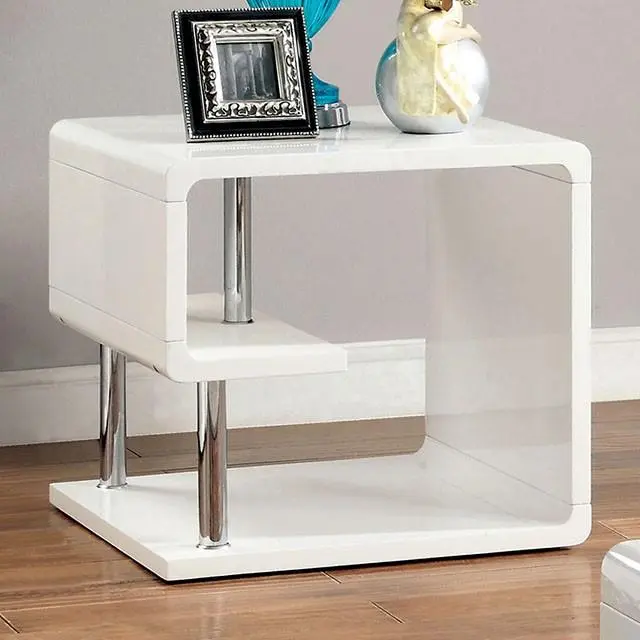 Ninove White Chrome End Table Modern Side Table Nightstand
