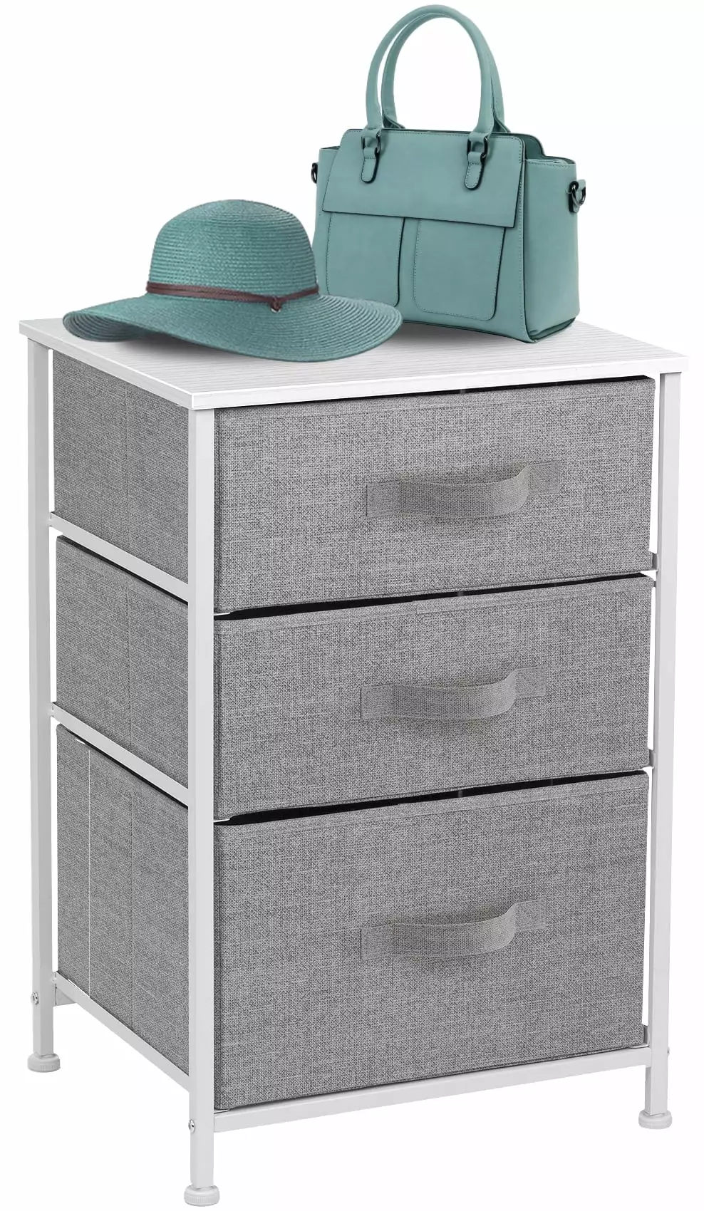 3-Tier End Table Storage Dresser Metal Frame & Wooden Top - White Sorbus