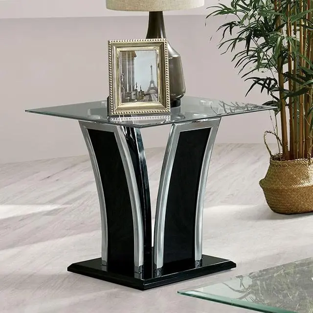 Staten Glossy Black Chrome End Table Contemporary Living Room Decor