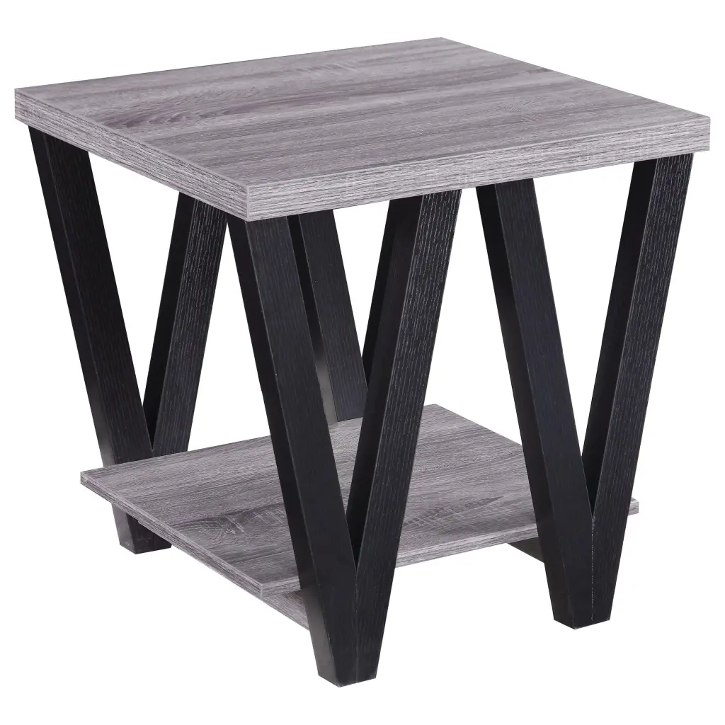 Stevens V-Shaped End Table Black and Antique Grey