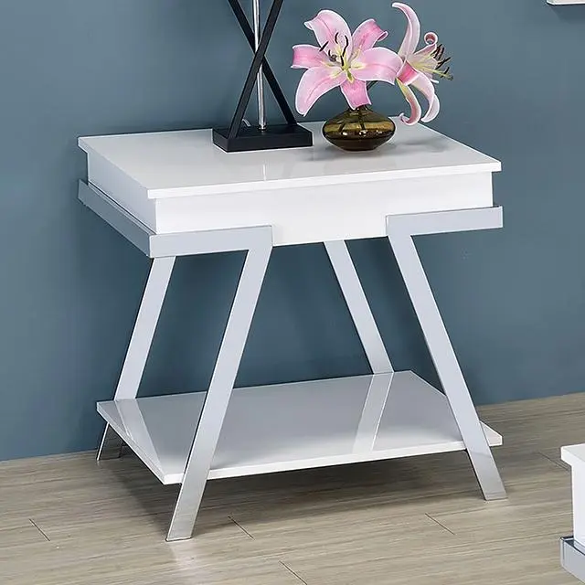 TITUS End Table White Chrome Small Side Table Living Room