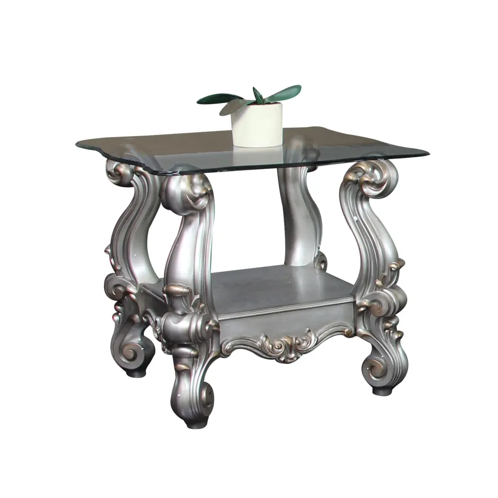 Versailles Antique Platinum and Clear Glass End Table
