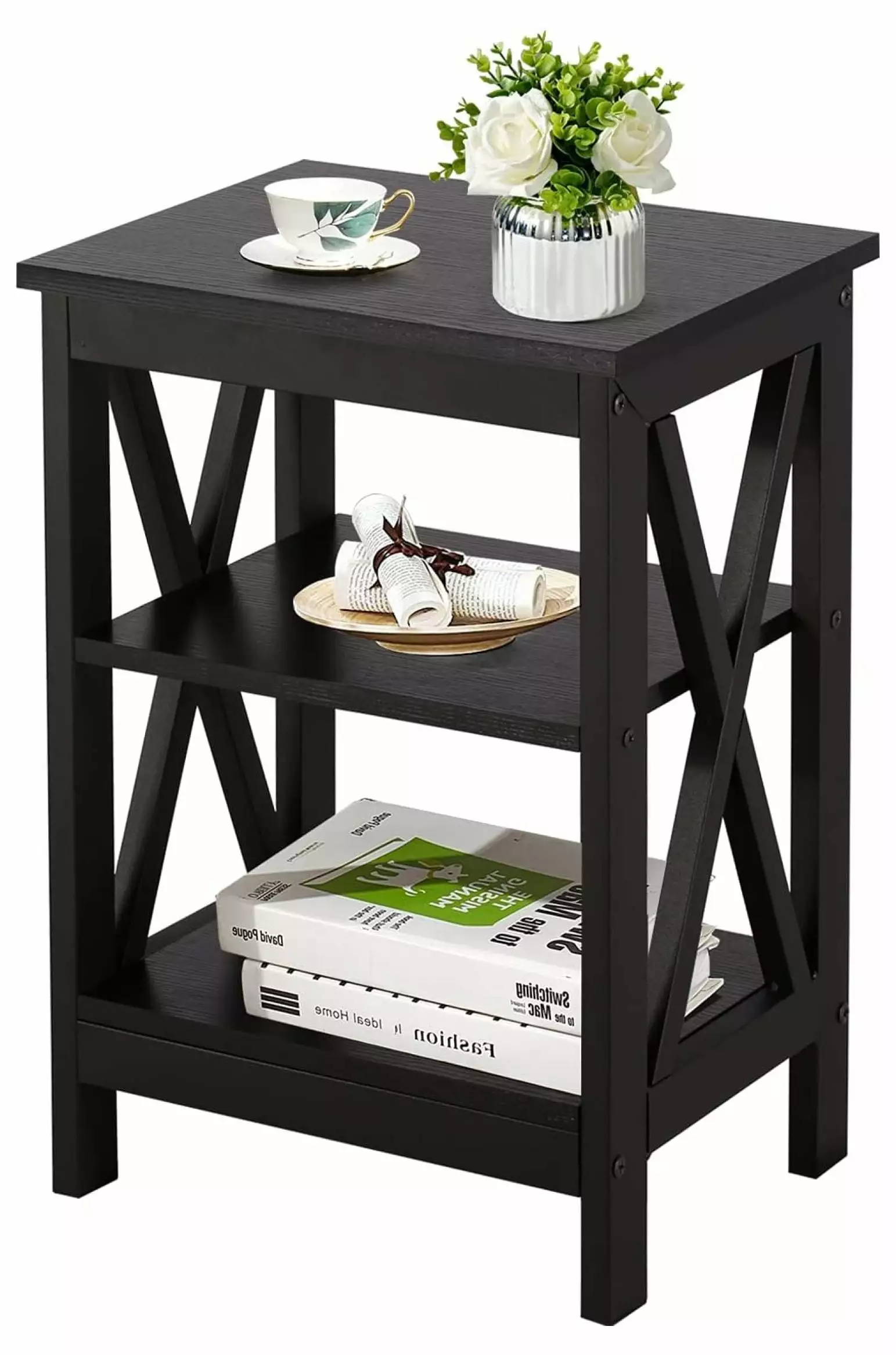 YuraZH End Side Table Storage Shelf Nightstand Living Room Bedroom Black